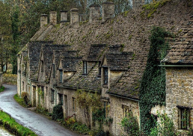 Quaint stone cottages in a village