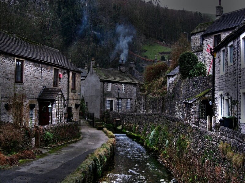 Quaint stone village by a stream