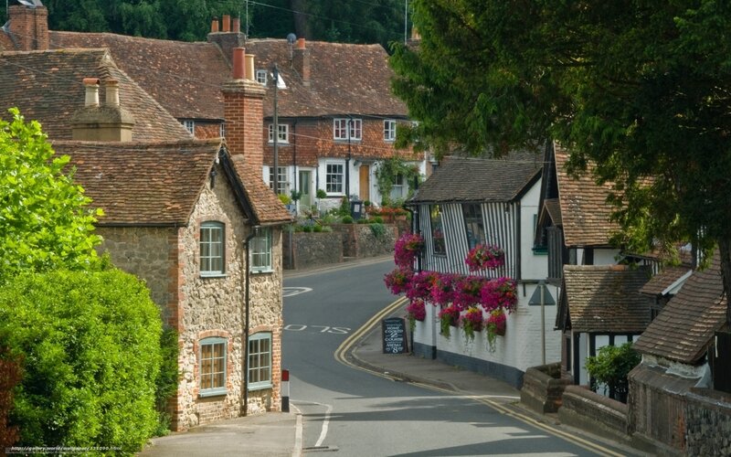 quaint village street with flowers
