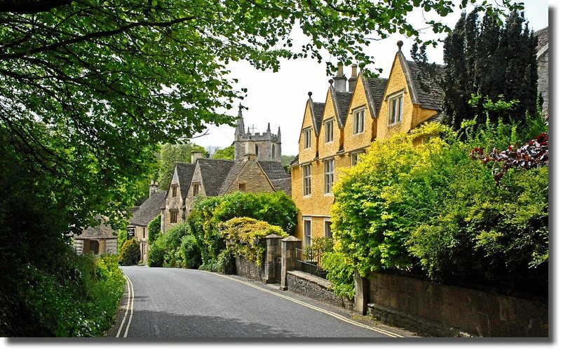 quaint village street with stone houses