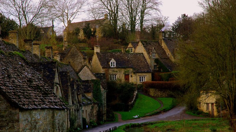 quaint village with stone houses