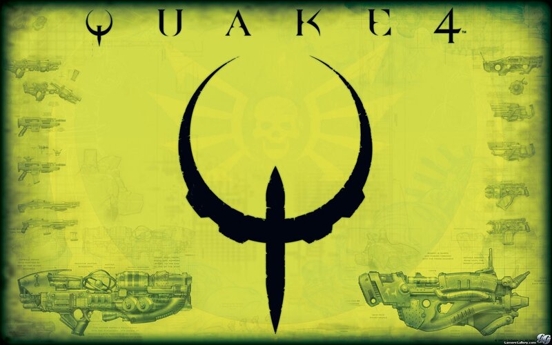 Quake 4 Logo and Weapons — Yellow, Dark, Illustration