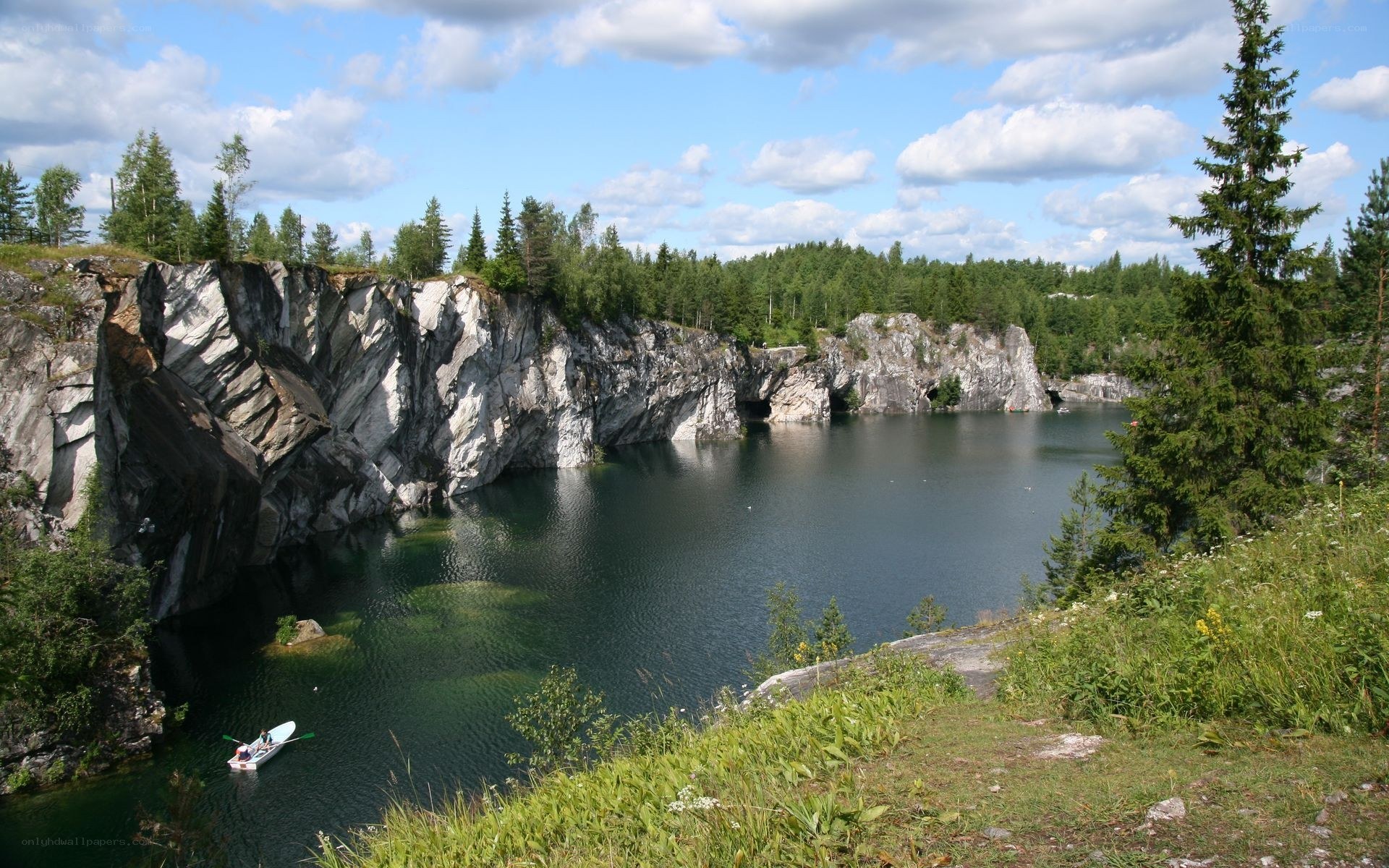 quarry lake with kayaker