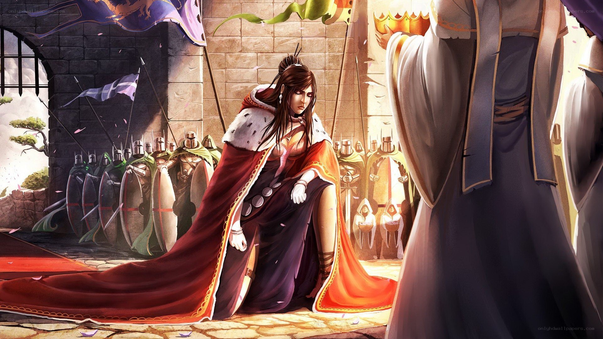 queen in a castle hall