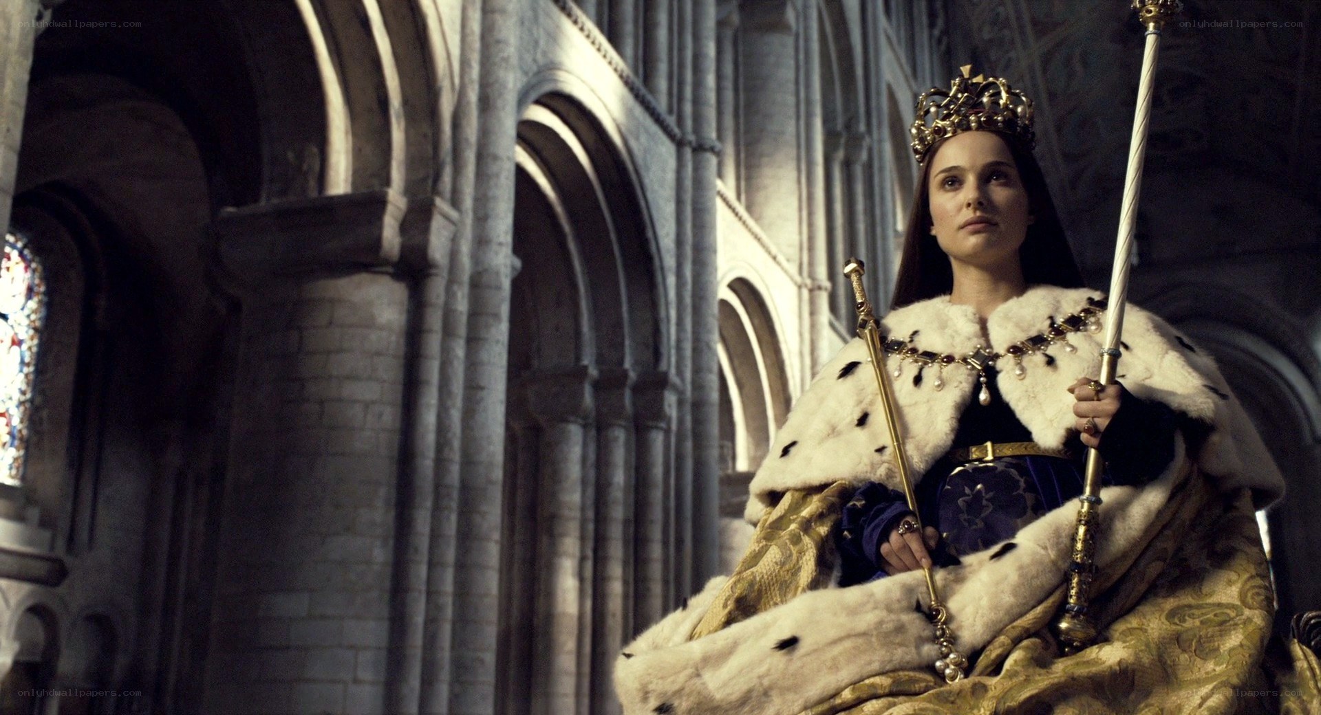 queen in cathedral with crown