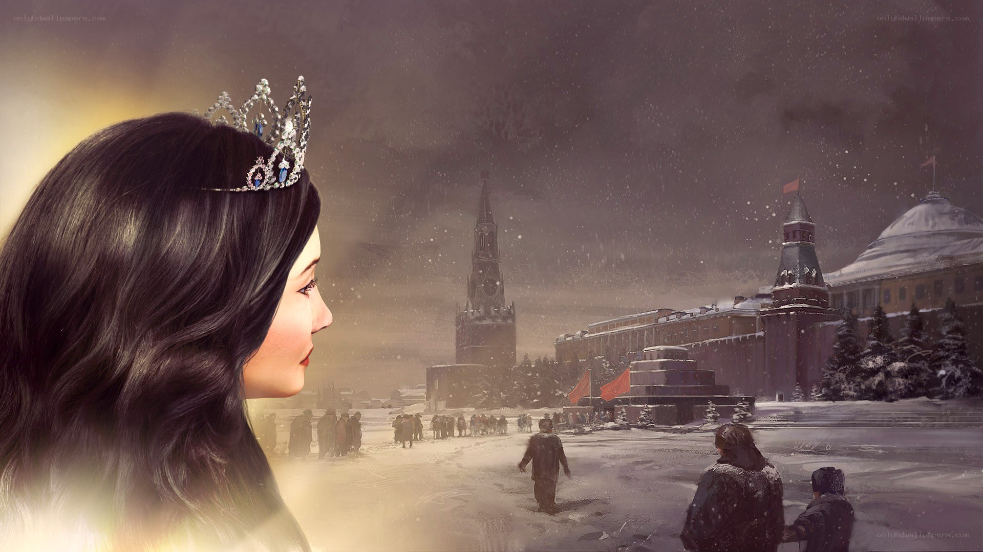 queen in snowy city