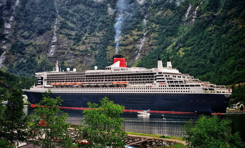 Queen Mary 2 in a Norwegian fjord