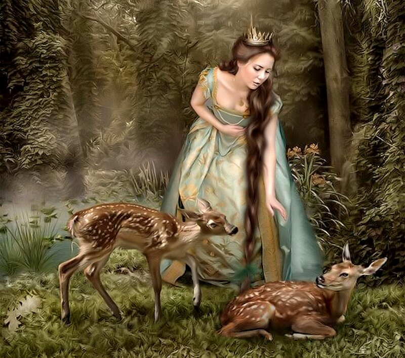 Queen with Deer Fawns