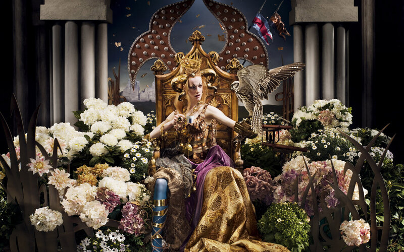 queen with falcon and flowers