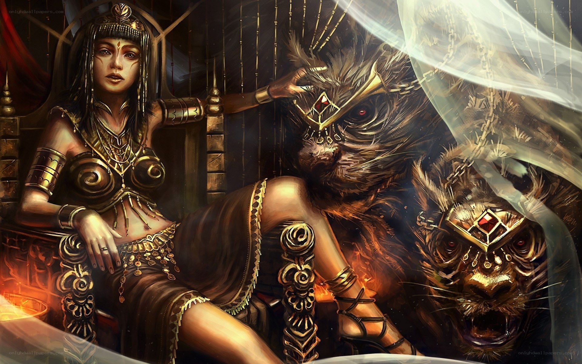queen with mythical beasts