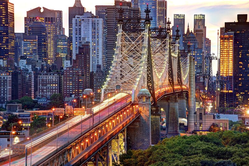 Queensboro Bridge at Dusk — Orange, Dramatic, Sunset, Photograph