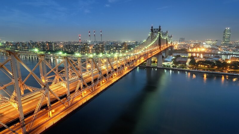 Queensboro Bridge at Night — Blue, Dramatic, Photograph, City Skyline