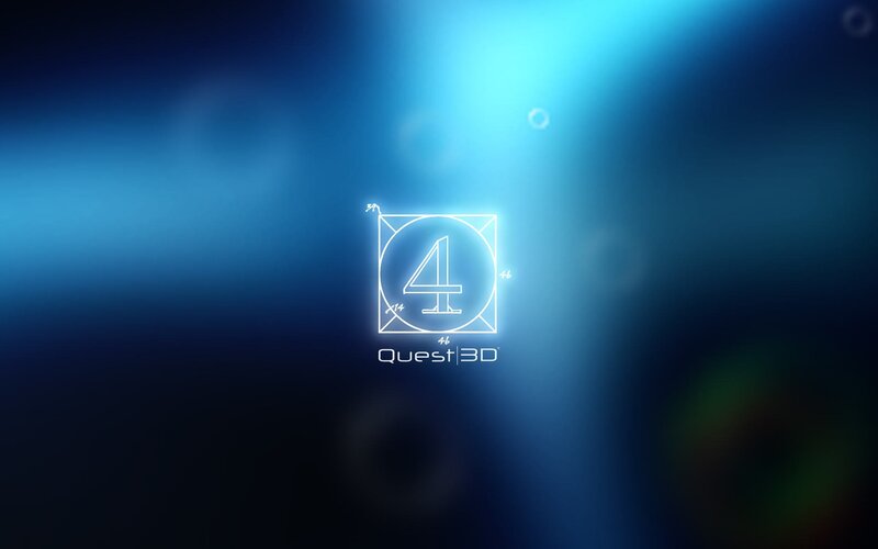 Quest3D logo on blue background