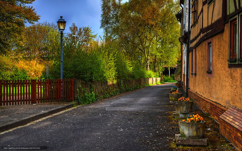 Quiet village street in autumn