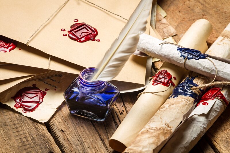 Quill and Ink on Wood — Brown, Historical, Photograph