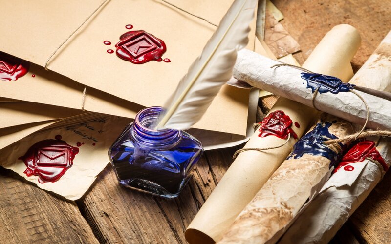 Quill and Ink on Wood — Brown, Historical