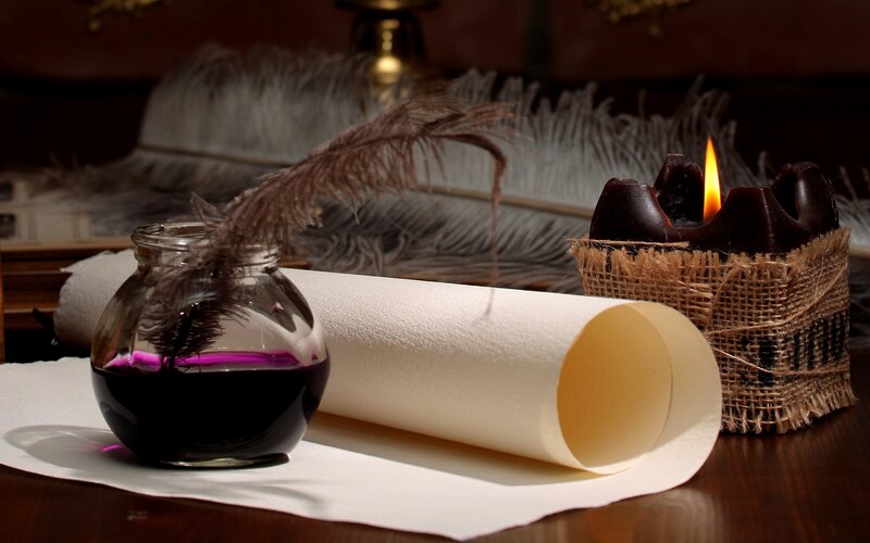 Quill Pen and Ink Bottle — Brown