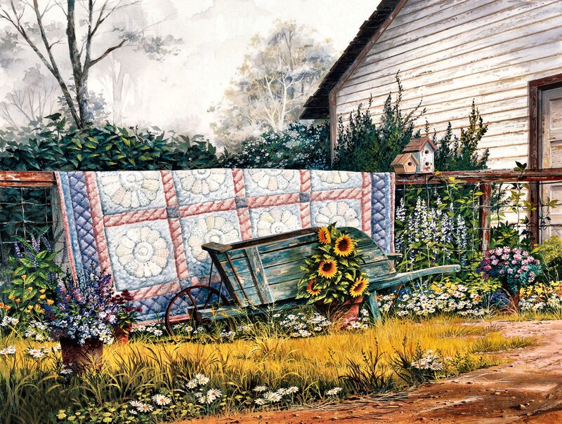 Quilt on Garden Fence — Blue, Serene