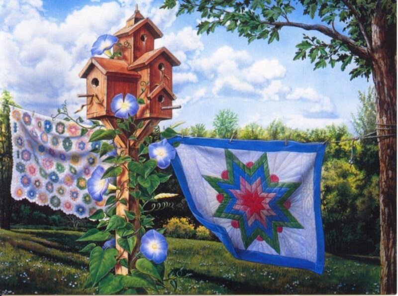 Quilted Blankets on Clothesline