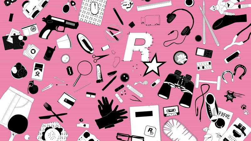 R星 Logo with Scattered Items
