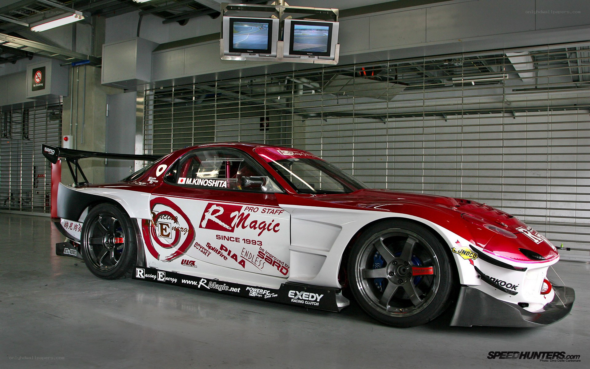 R-Magic race car in garage