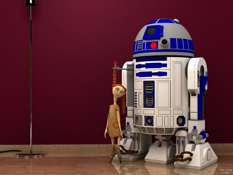R2-D2 and a small figure