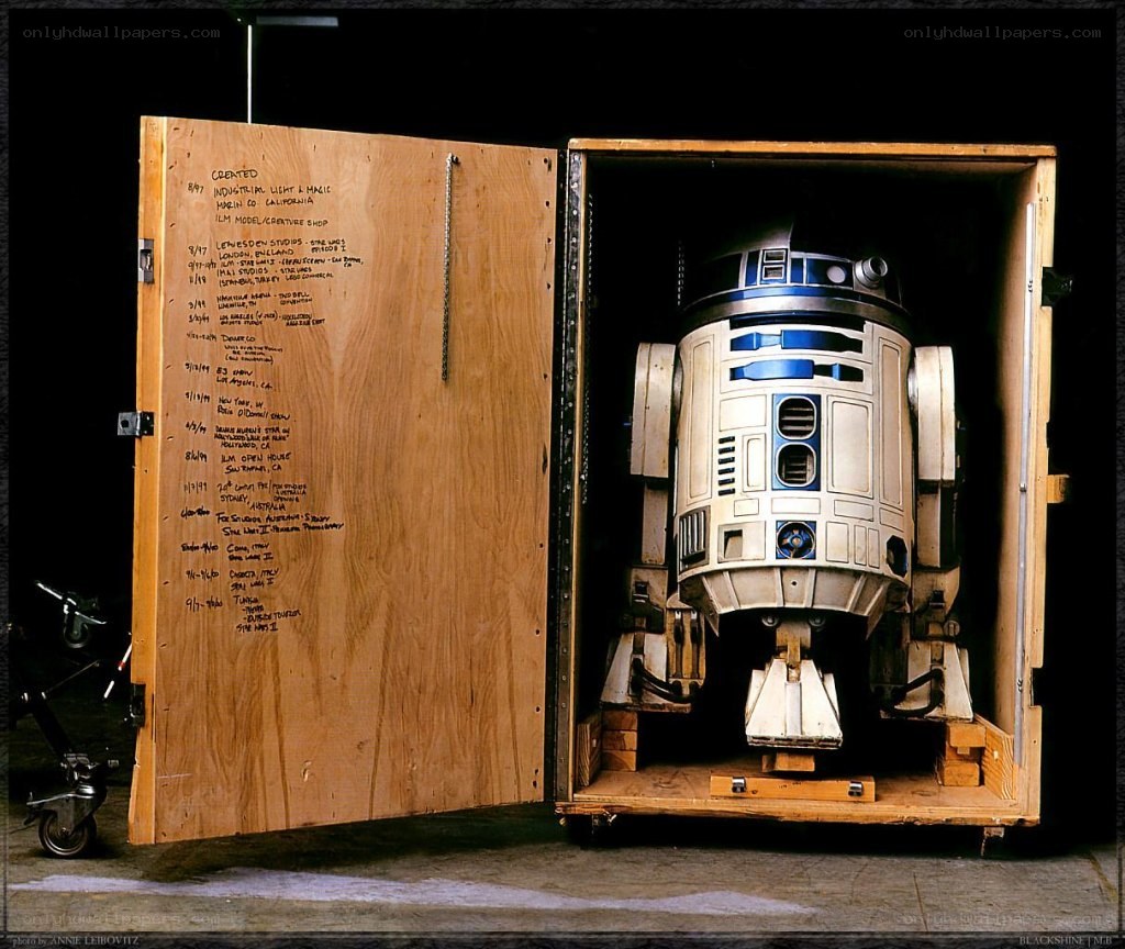 R2-D2 droid in a crate