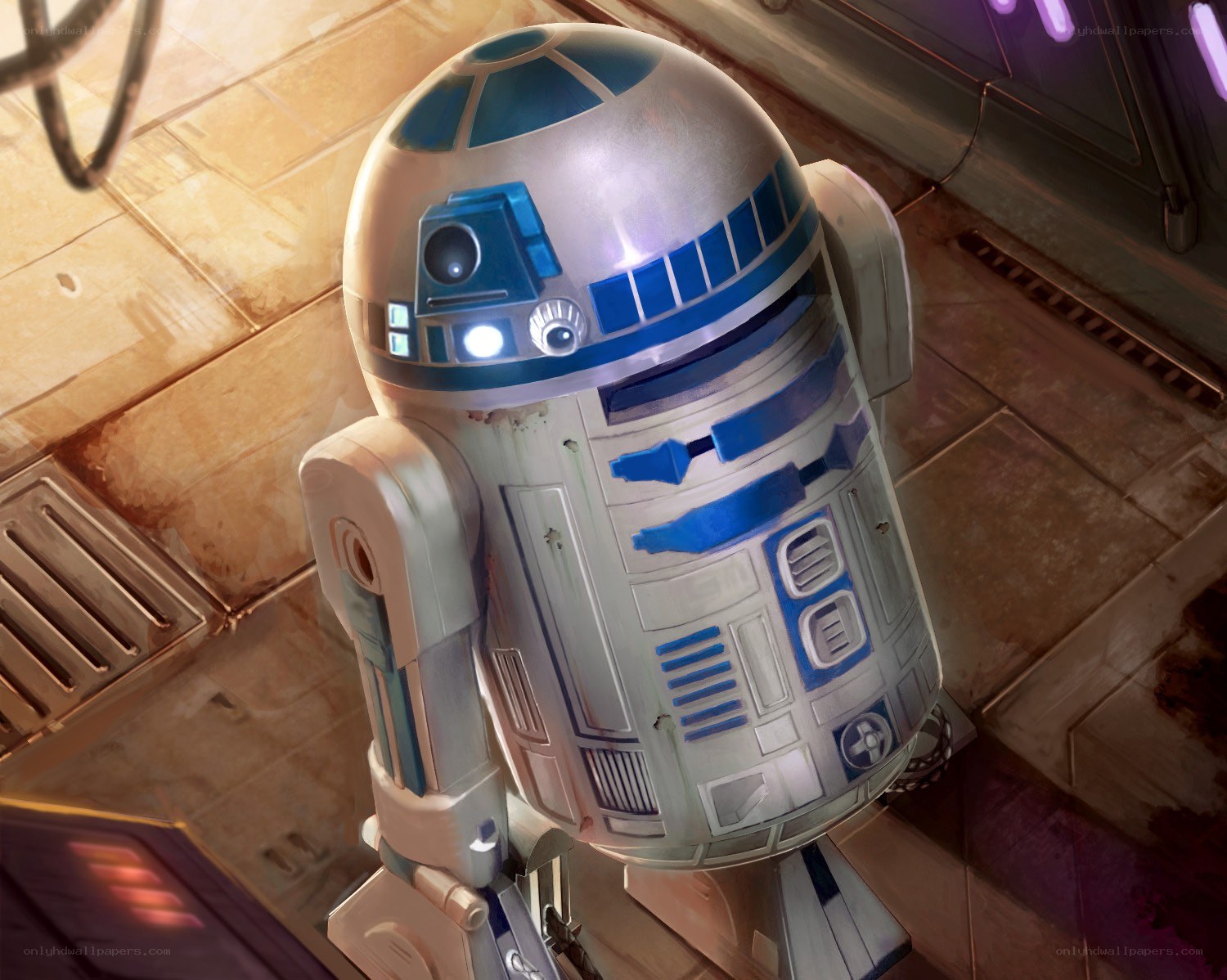 R2-D2 in a spaceship corridor