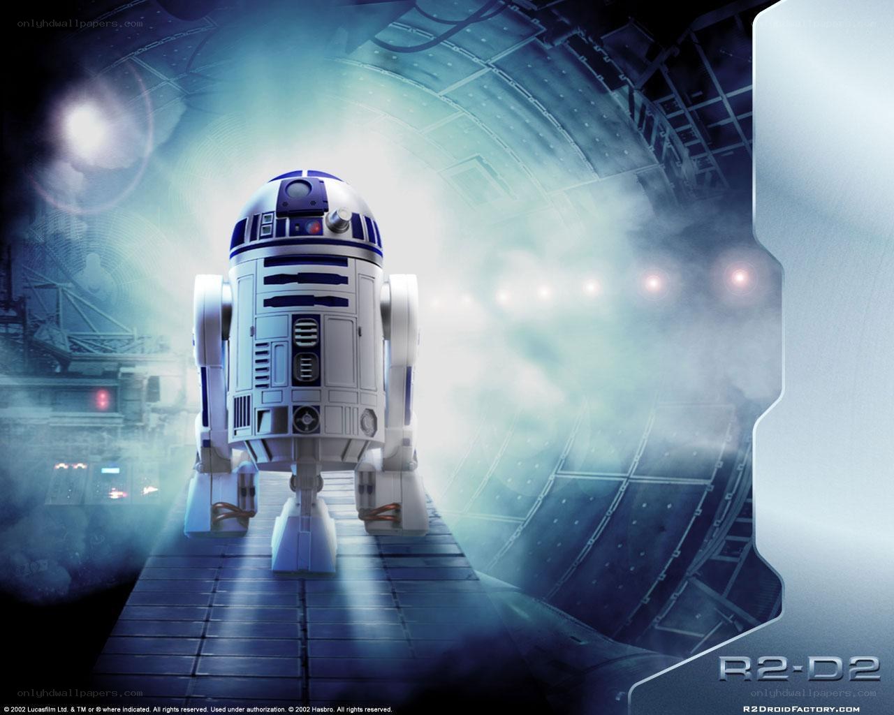 R2-D2 in a spaceship corridor
