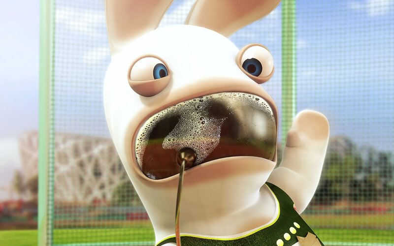 Rabbid drinking soda