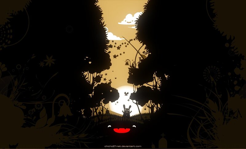 Rabbid in a forest at sunset