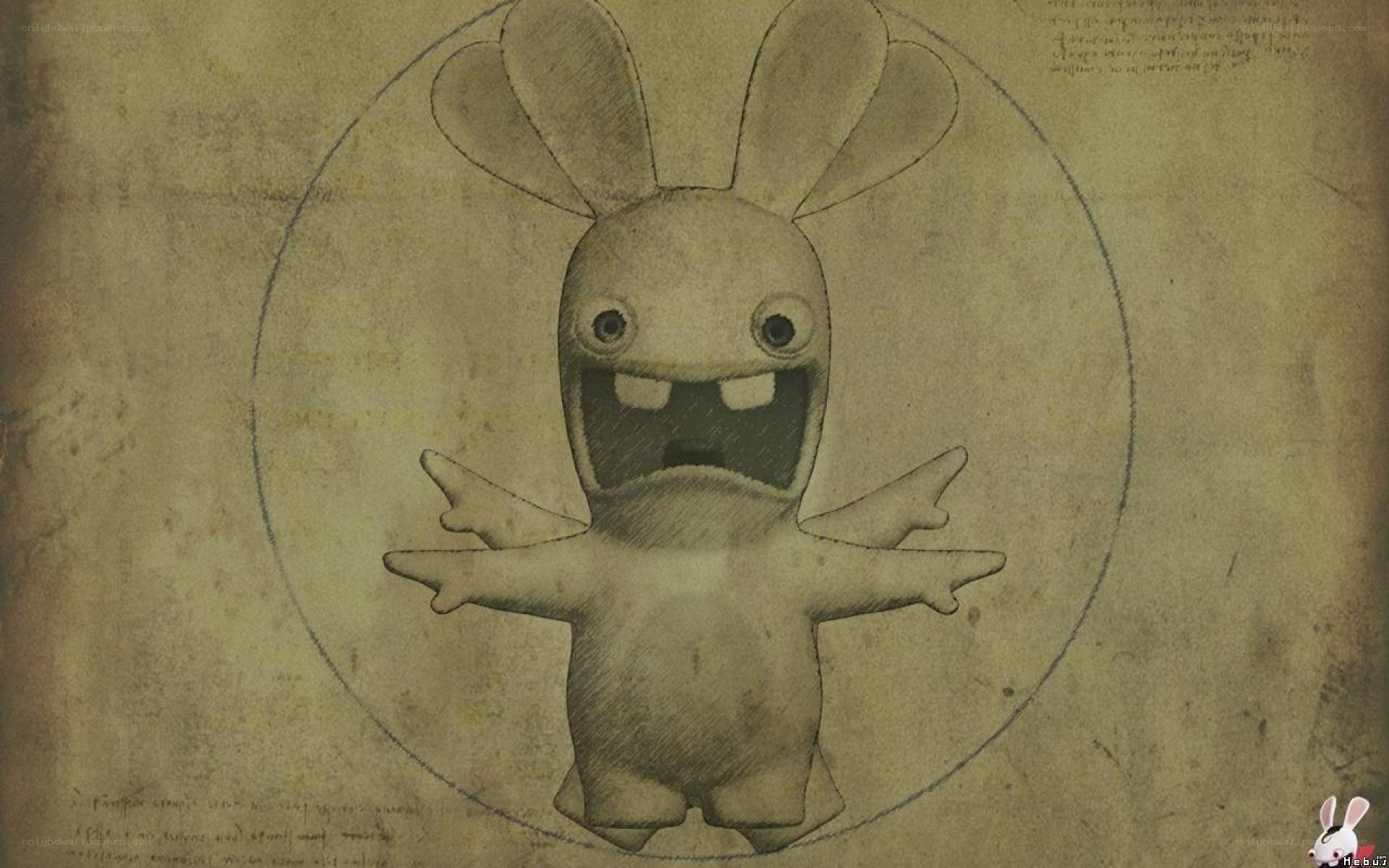 Rabbid in Vitruvian Man pose
