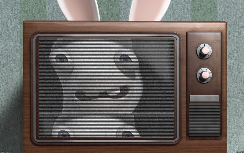 Rabbid on vintage TV screen