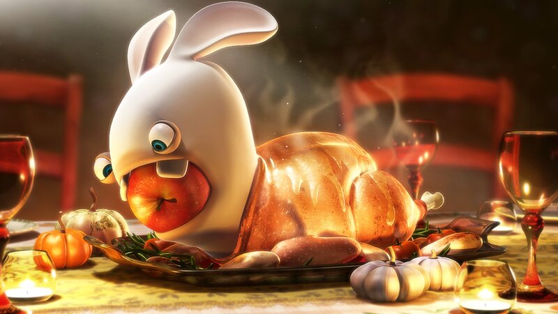 Rabbid Rabbit Eating Turkey — Orange