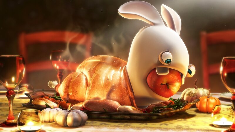 Rabbid Rabbit Eating Turkey