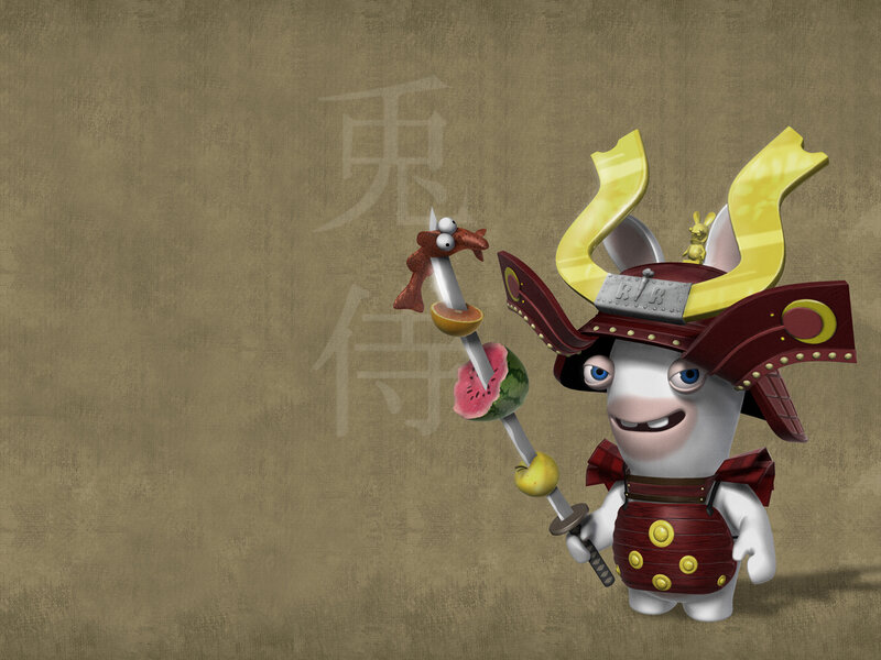 Rabbid samurai with fruit sword