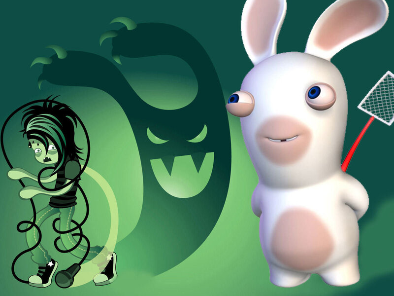 Rabbids and a scared character