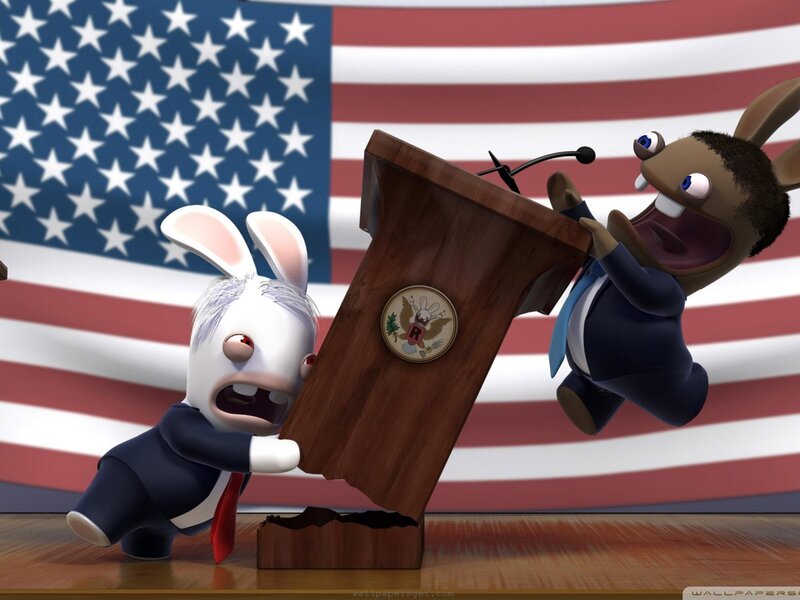 Rabbids at a podium