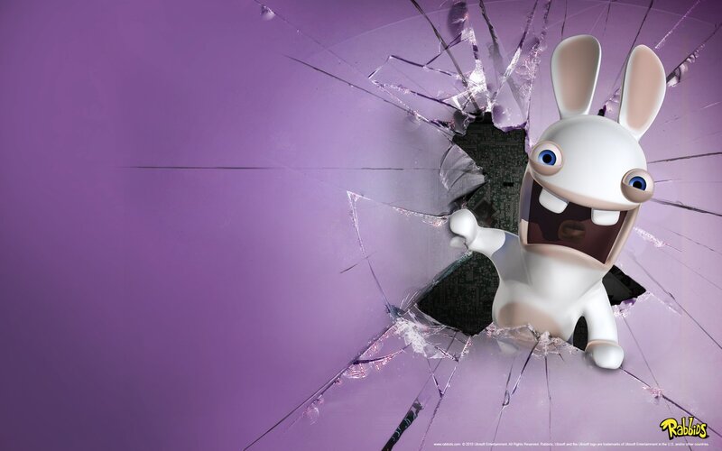 Rabbids breaking through glass