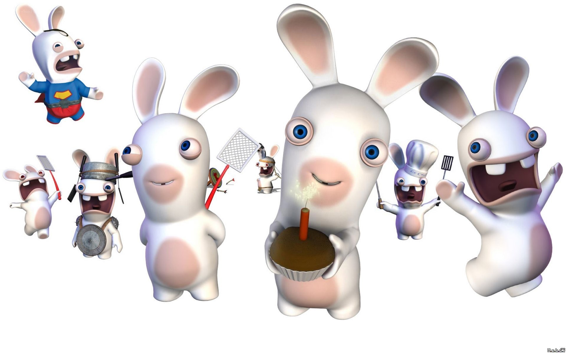 Rabbids characters in various costumes