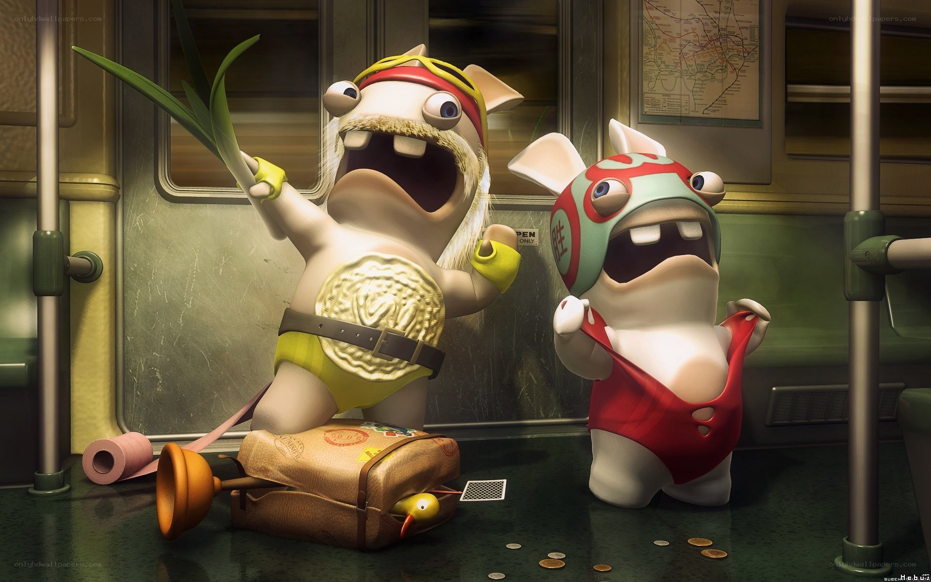 Rabbids in a subway car