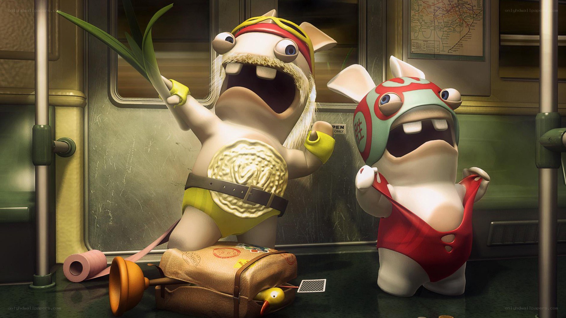Rabbids in a subway car