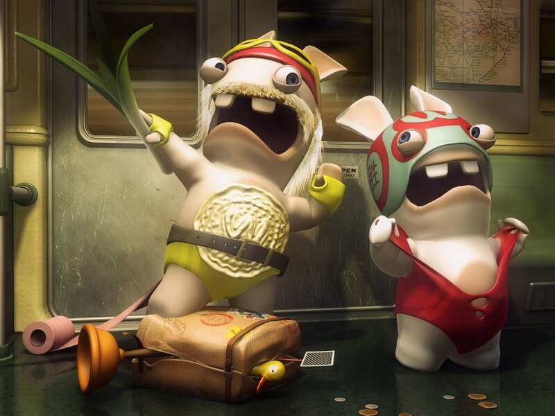 Rabbids in a subway car