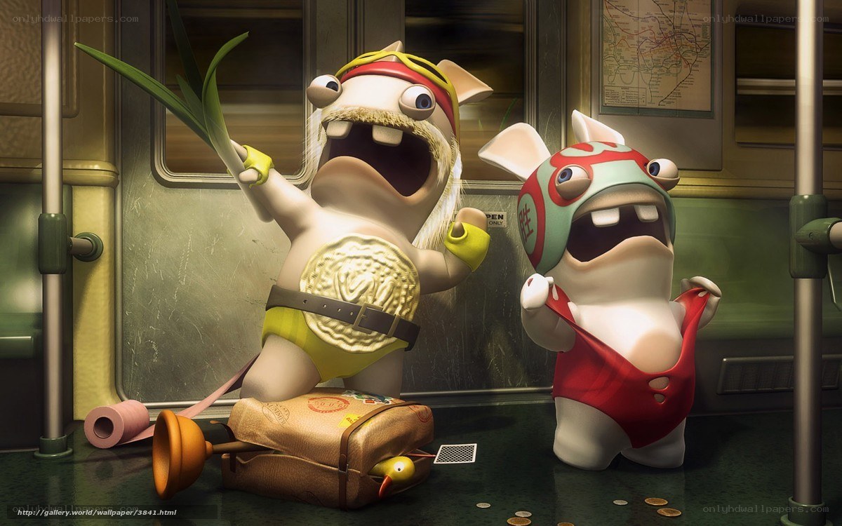 Rabbids in a subway car