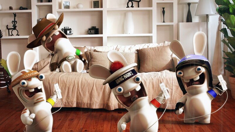 Rabbids Playing Video Games — White, Chaotic