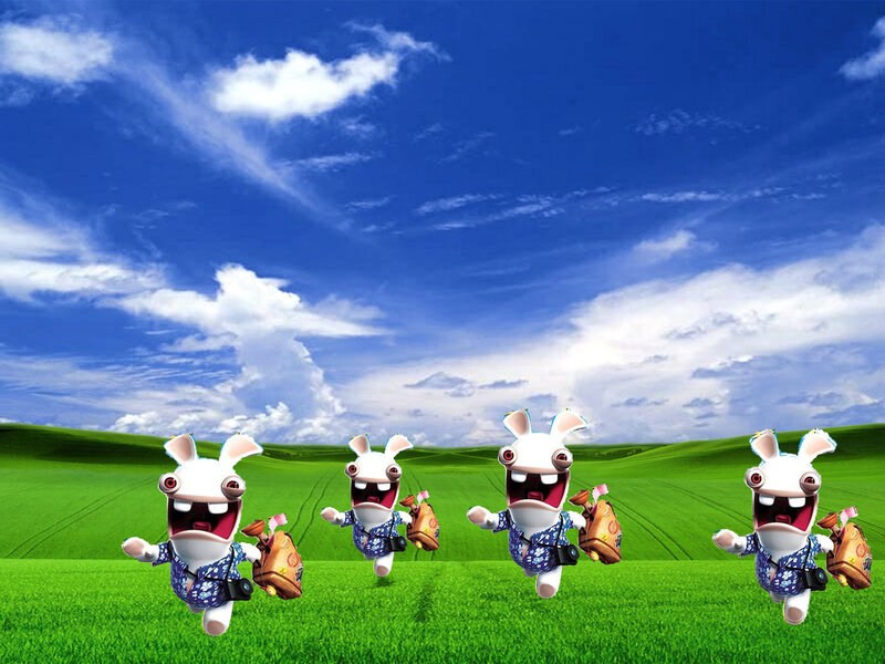 Rabbids running in a field