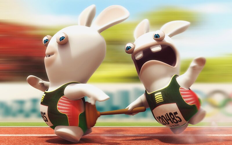 Rabbids running on a track