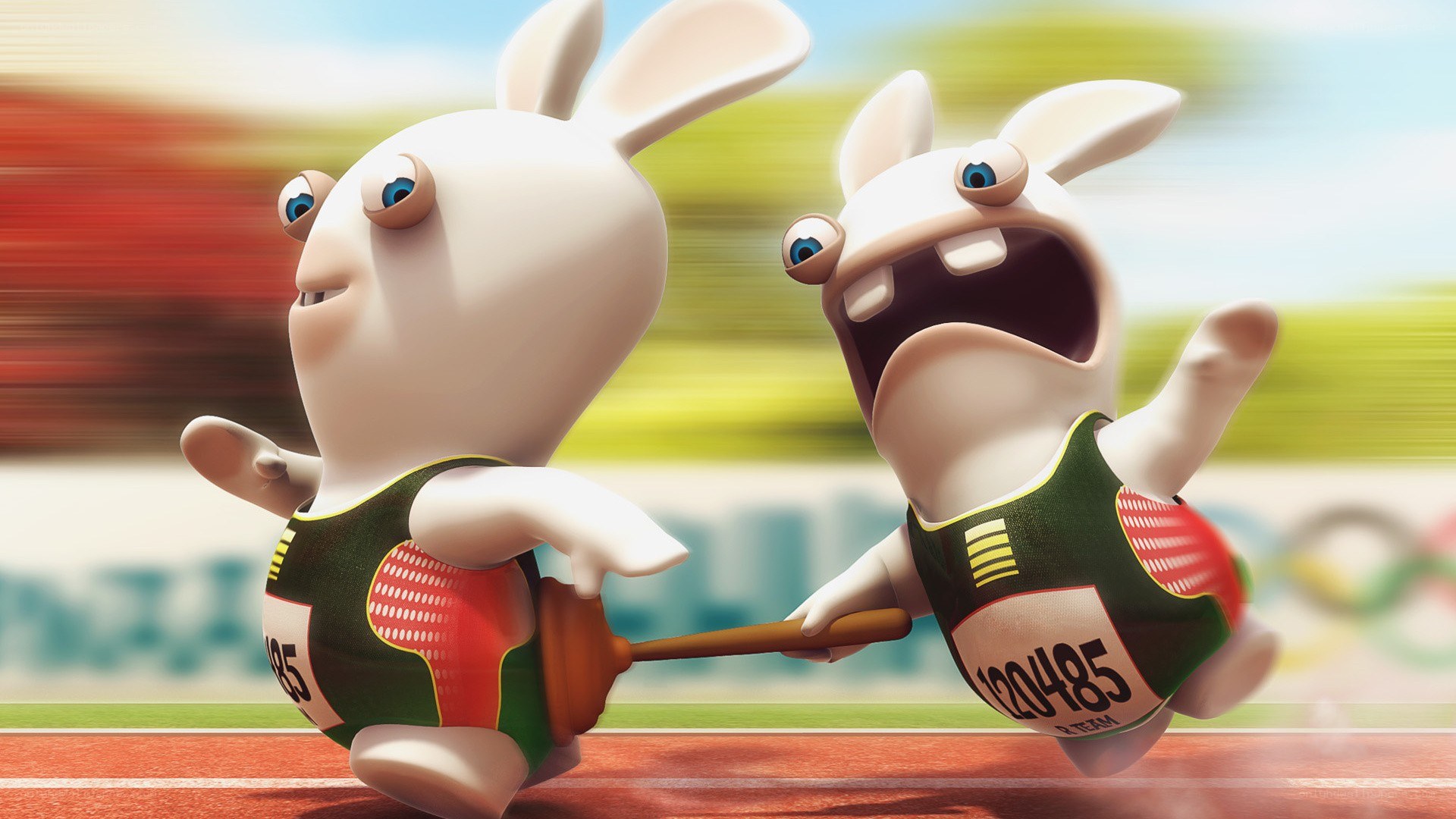 Rabbids running on a track