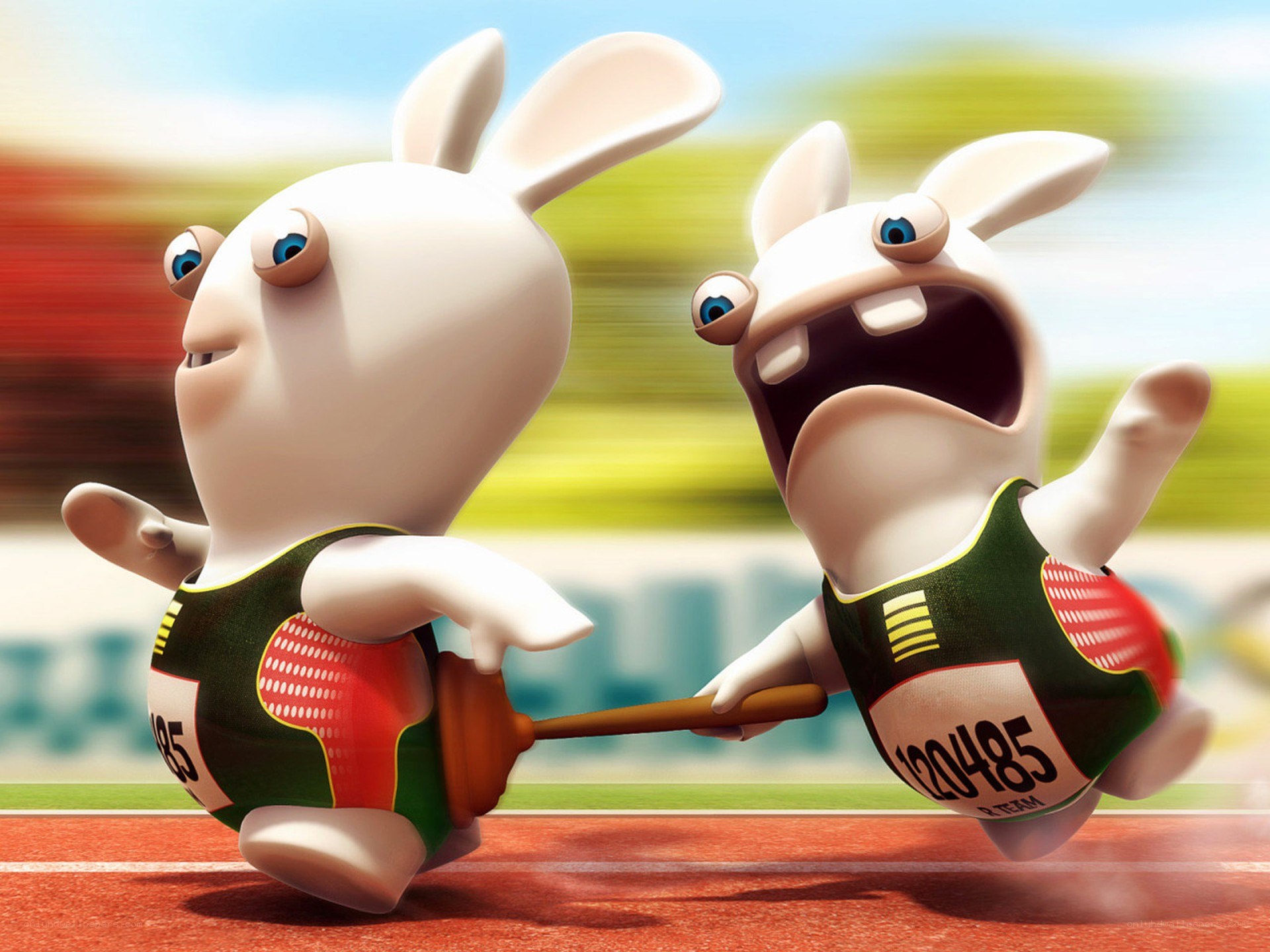Rabbids running on a track