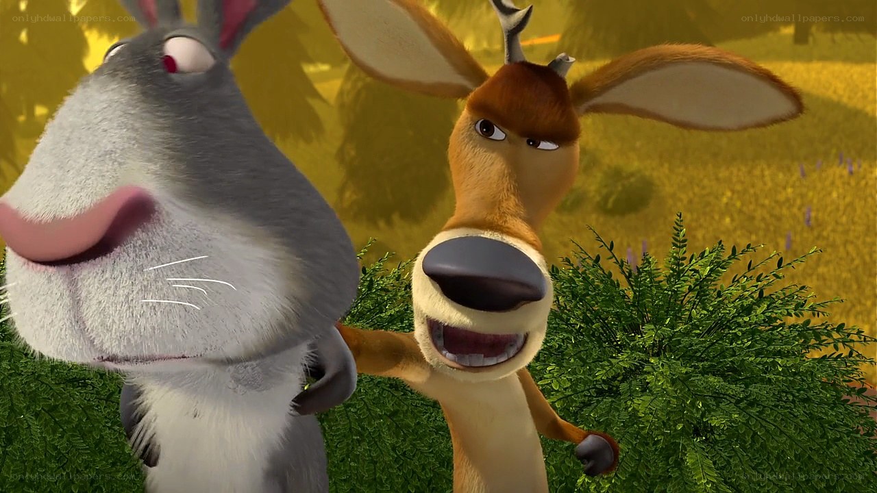 Rabbit and deer in a field